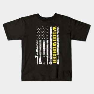 American Flag Woodworker carpenter Kids T-Shirt